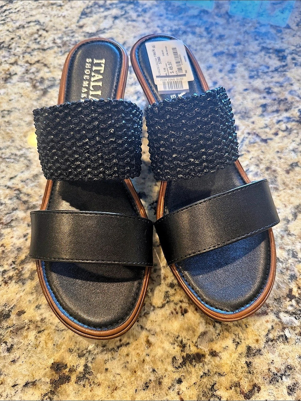 Italian Shoemakers Black & Brown Wedge Sandals US 9